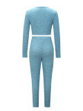 Women's Knit Long Sleeve Casual Two-Piece Pants Set