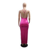 Women's Slim Fit Halter Neck Solid Color Long Dress