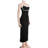 Women's Sleeveless Strappy Color-Blocked Bodycon Long Dress