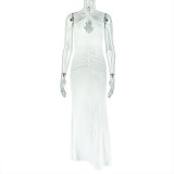 Women's Solid Chic Low Back Cross Halter Neck Long Dress