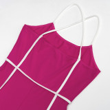 Women's Cross Strap Sleeveless Color-Blocked High-Waist Jumpsuit