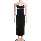 Women's Sleeveless Strappy Color-Blocked Bodycon Long Dress