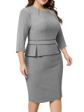 Women's Plus Size Solid Pleated Elegant Round Neck Chic Dress