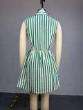 Women's Autumn Sweet Striped Stand Collar Sleeveless Button-Down Dress