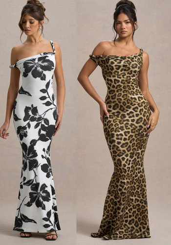 Women's Summer Off Shoulder Printed Bodycon Long Dress