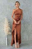 Women's Summer Solid Slit One-Shoulder Evening Dress