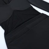 Women Sexy Mesh Patchwork Ruffle Gathered Maxi Dress