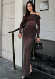 Women Sexy See-Through Off-Shoulder Long Sleeve Autumn Bodycon Dress