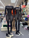 Women Sexy Black Long-Sleeved Jumpsuit