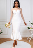 Women Elegant Mesh Beaded Long-Sleeved Fishtail Sexy Dress