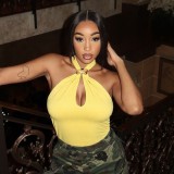 Women Sexy Metal Cross Halter Neck Backless Top