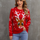 Women Autumn Winter Cartoon Christmas Round Neck Knitting Sweater