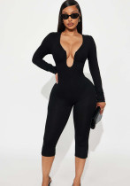 Women Fall Long-Sleeved Zippered Jumpsuit