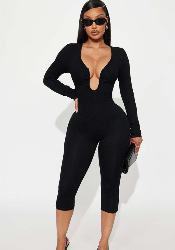 Women Fall Long-Sleeved Zippered Jumpsuit