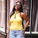 Women Sexy Metal Cross Halter Neck Backless Top