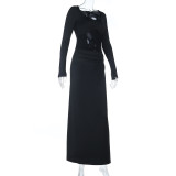 Women Sexy Mesh Patchwork Ruffle Gathered Maxi Dress