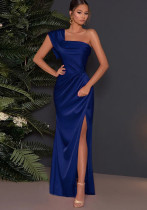 Women One-Shoulder Stretchy Slit Maxi Dress Women One-Shoulder Stretchy Slit Maxi Dress