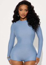 Women Fall Stretch Round Neck Long-Sleeved Casual Jumpsuit