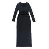 Women Sexy Mesh Patchwork Ruffle Gathered Maxi Dress