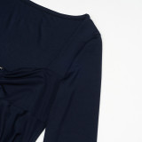 Women Fall Square Neck Long-Sleeved Solid Bodycon Dress