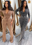 Women Fall Athletic Washed Casual Top and Pant Two-Piece Set
