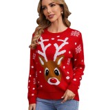 Women Autumn Winter Cartoon Christmas Round Neck Knitting Sweater