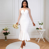 Women Elegant Mesh Beaded Long-Sleeved Fishtail Sexy Dress