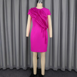 Women Round Neck Patchwork Tiered Ruffle Formal Party Dress