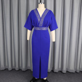 Women Beaded Sexy V-Neck Slit Formal Party Dress