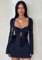 Women Fall Square Neck Long-Sleeved Solid Bodycon Dress