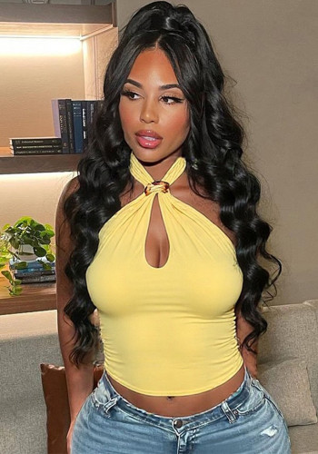 Women Sexy Metal Cross Halter Neck Backless Top