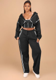 Women Three-Piece Casual Tops with Patchwork Hoodies and Pants