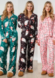 Christmas Women Printed Casual Long-Sleeve Top and Pajama Two-Piece Set