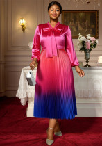 Plus-Size Women Bow Ombre Pleated Dress
