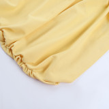 Women Sexy V-Neck Long Sleeve Gathered Bodycon Dress