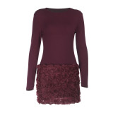 Women Floral Patchwork Long Sleeve Autumn Dress