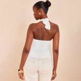 Women Sexy Metal Cross Halter Neck Backless Top