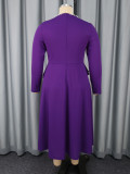 Women Purple Wedding Long Sleeve Dress with Elegant Pearl Trim
