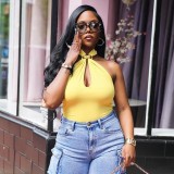 Women Sexy Metal Cross Halter Neck Backless Top