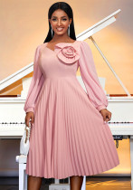 Plus-Size Women Elegant V-Neck Lantern Sleeve Pleated Dress Plus-Size Women Elegant V-Neck Lantern Sleeve Pleated Dress