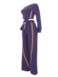 Women's Fashion Casual Long Sleeve Top & Side Striped Sporty Pants Two-Piece Set
