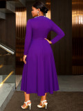 Women Purple Wedding Long Sleeve Dress with Elegant Pearl Trim
