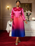 Plus-Size Women Bow Ombre Pleated Dress