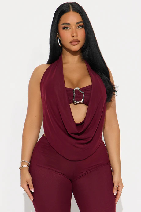 Women Summer Sexy Metal Strapless Halter Neck Top and Pants Two-Piece Set