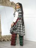 Women Plaid Print Veet Patchwork Pu Leather Ribbed Baseball Jacket