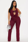 Women Summer Sexy Metal Strapless Halter Neck Top and Pants Two-Piece Set