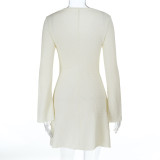 Women Fall Metal Buttoned Beach Holidays Cutout Dress