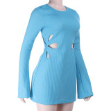 Women Fall Cutout Long-Sleeved Mini Dress