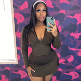 Women Sporty Casual Stand Collar Long-Sleeved Zippered Top and Pants Two-Piece Set