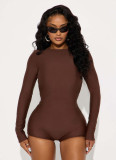 Women Fall Stretch Round Neck Long-Sleeved Casual Jumpsuit
